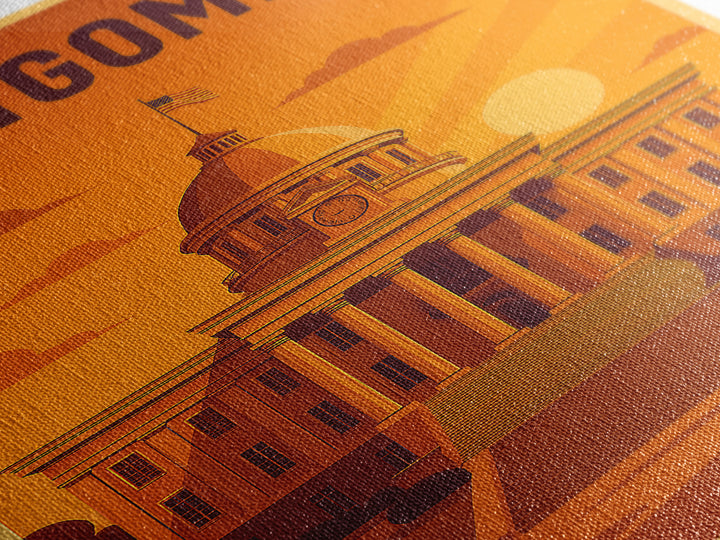 Montgomery Alabama Travel Poster, Canvas Print, Golden Travel Poster Art, Montgomery Travel Art, City Travel Prints, Travel Wall Decor