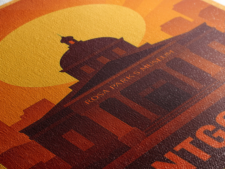 Montgomery Travel Poster, Canvas Print, Warm Sunset Silhouette Art, Montgomery Art Print, Vintage City Poster, Travel Wall Art