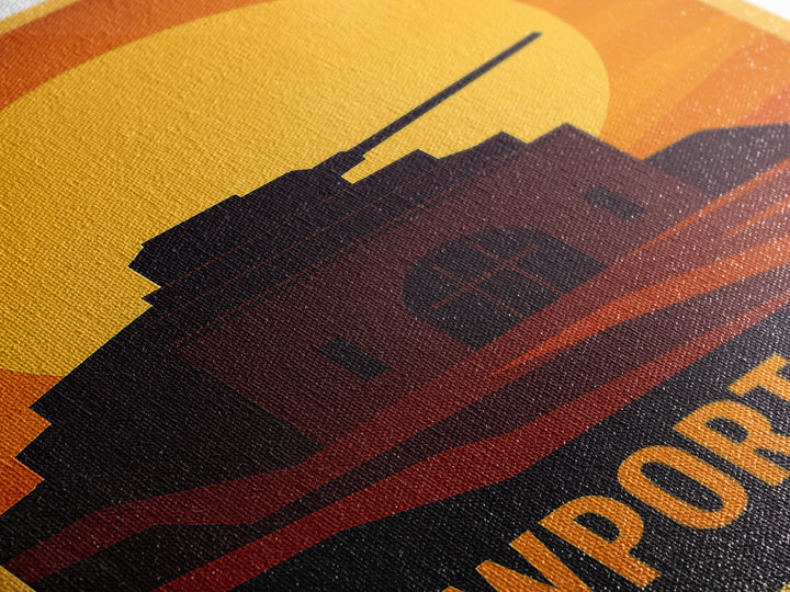 Newport News Travel Poster, Framed Canvas Print, Warm Sunset Silhouette Art, Newport News City Art, Travel Wall Decor, City Illustration