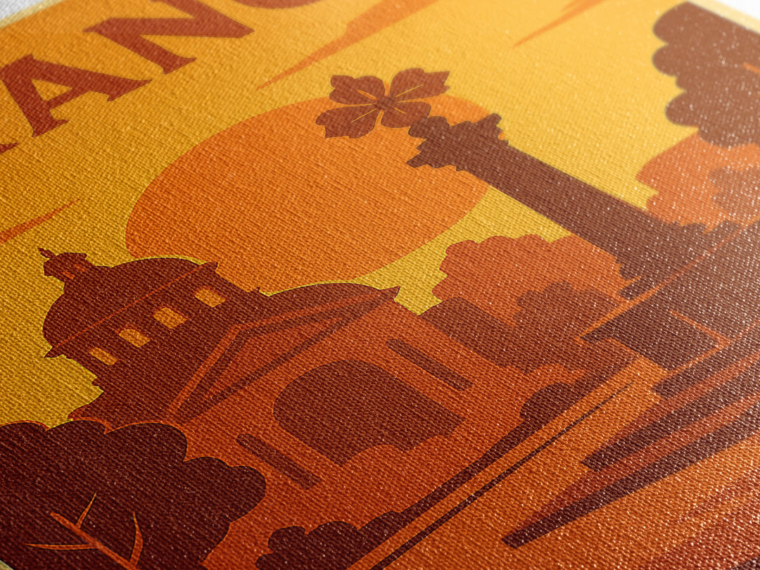 Orange California Travel Poster, Canvas Print, Warm Sunset Silhouette Art, Orange Wall Art, Travel Print, Wall Decor, City Travel Prints