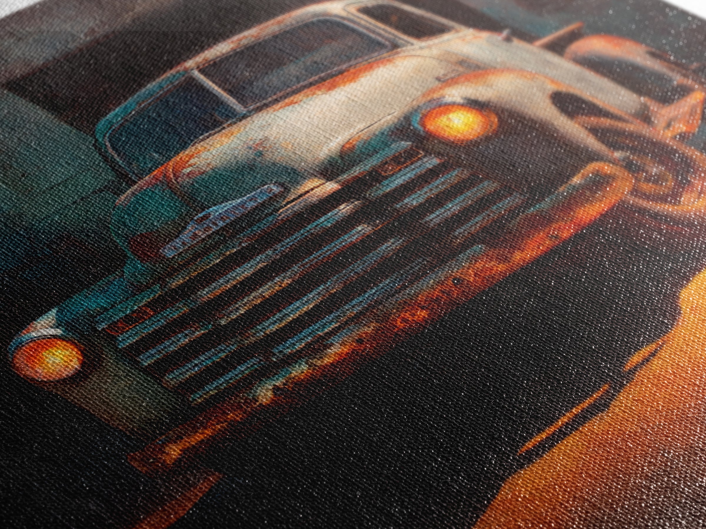 Pickup Truck in Dusty Sunset Light Framed Canvas Print, Garage Art, Tattoo Art, Garage Decor, Oil Painting, Motor, GAR-1x1-37