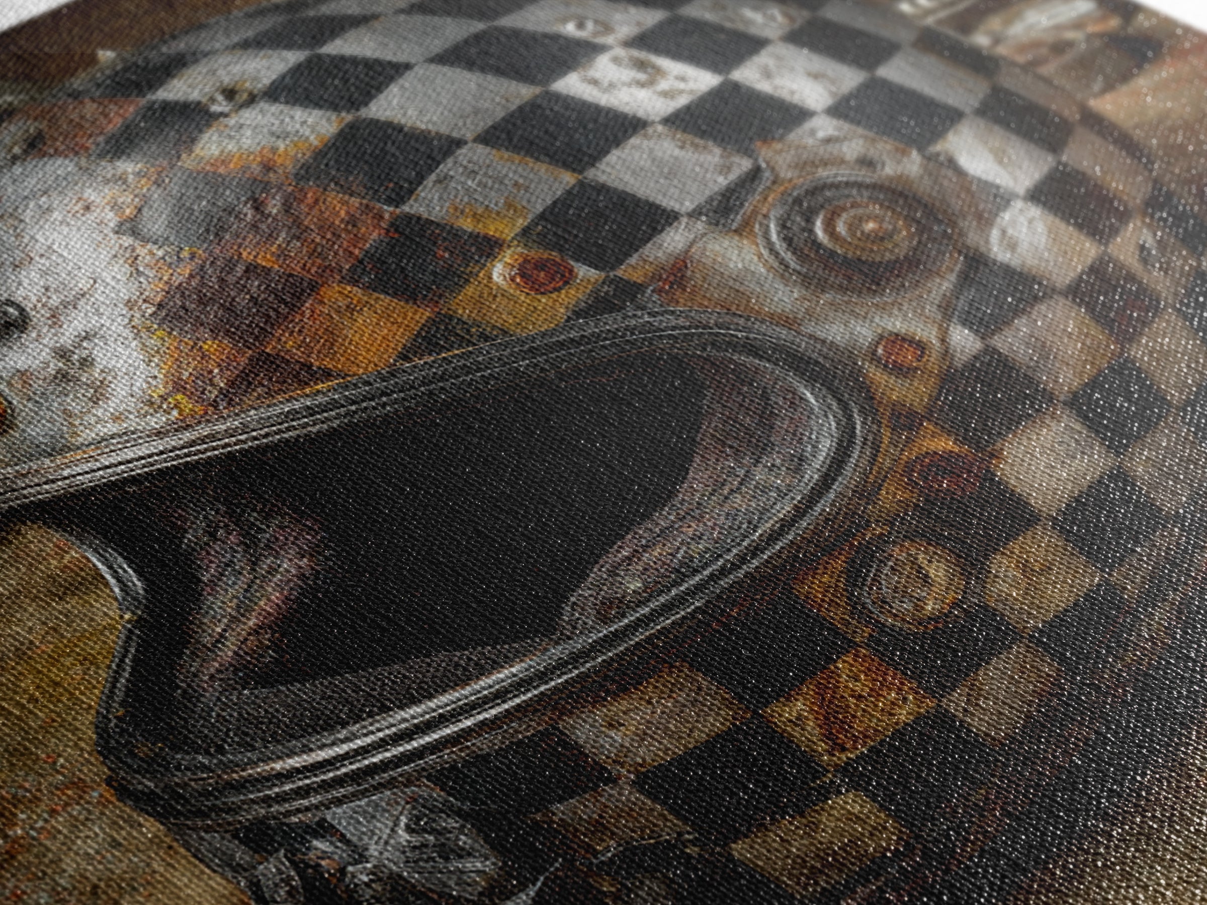 Racing Helmet with Checkered Flag Pattern Framed Canvas Print, Garage Art, Garage Art Pinup, Garage Decor, Fine Art, Motor, GAR-1x1-68