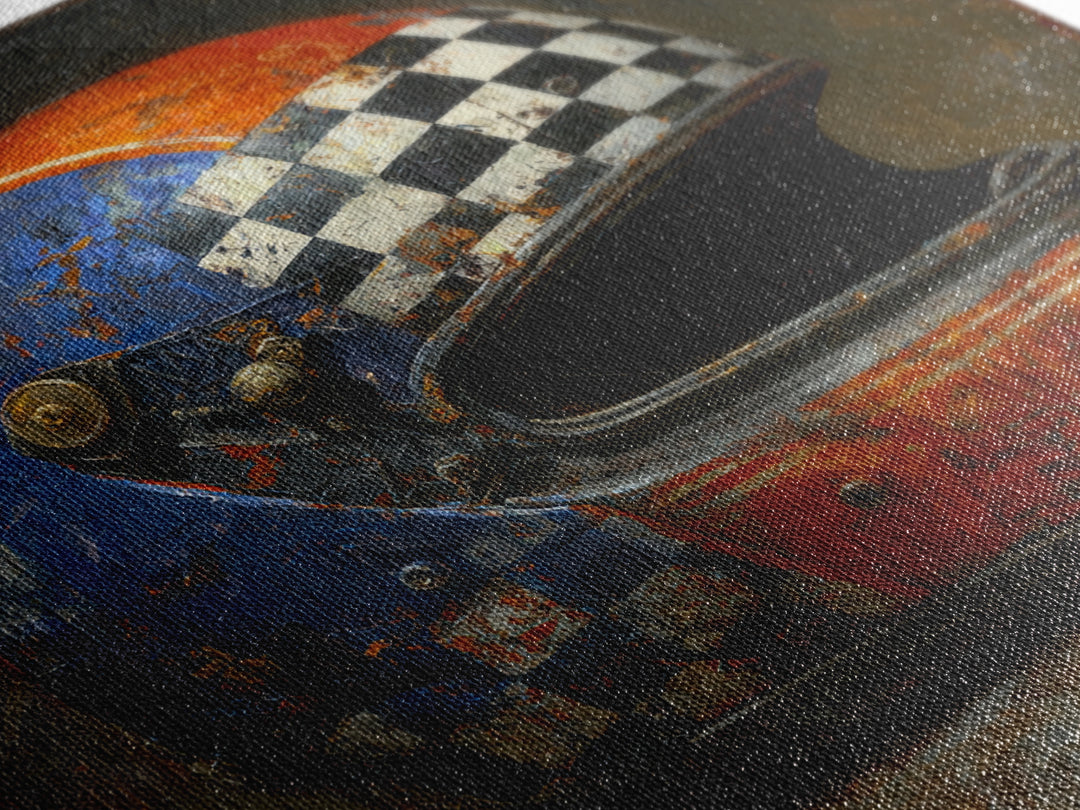 Racing Helmet with Checkered Flag Pattern Canvas Print, Garage Art, Garage Art Poster, Garage Decor, Fine Art, Motor, GAR-1x1-92