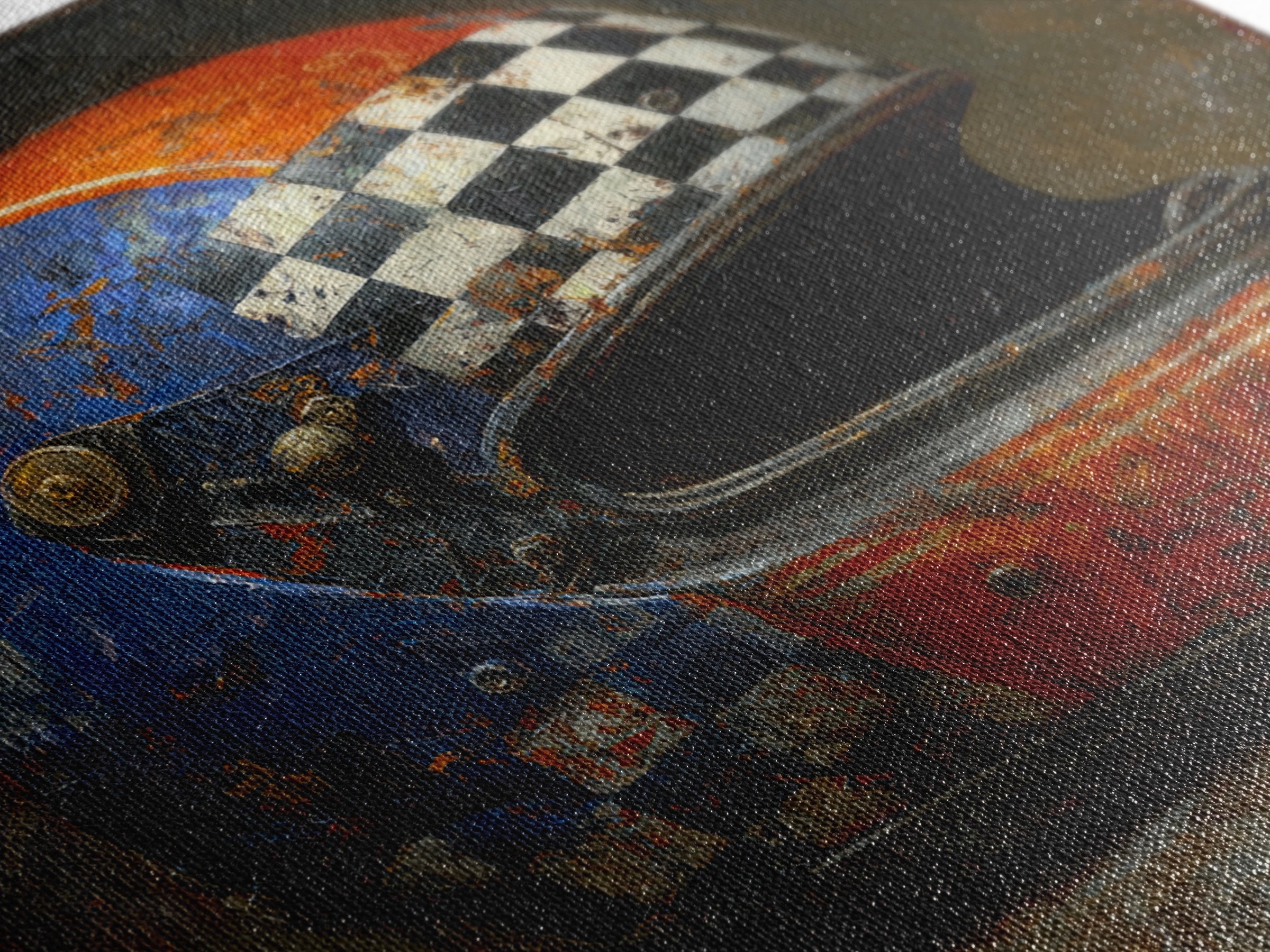 Racing Helmet with Checkered Flag Pattern Canvas Print, Garage Art, Garage Art Poster, Garage Decor, Fine Art, Motor, GAR-1x1-92