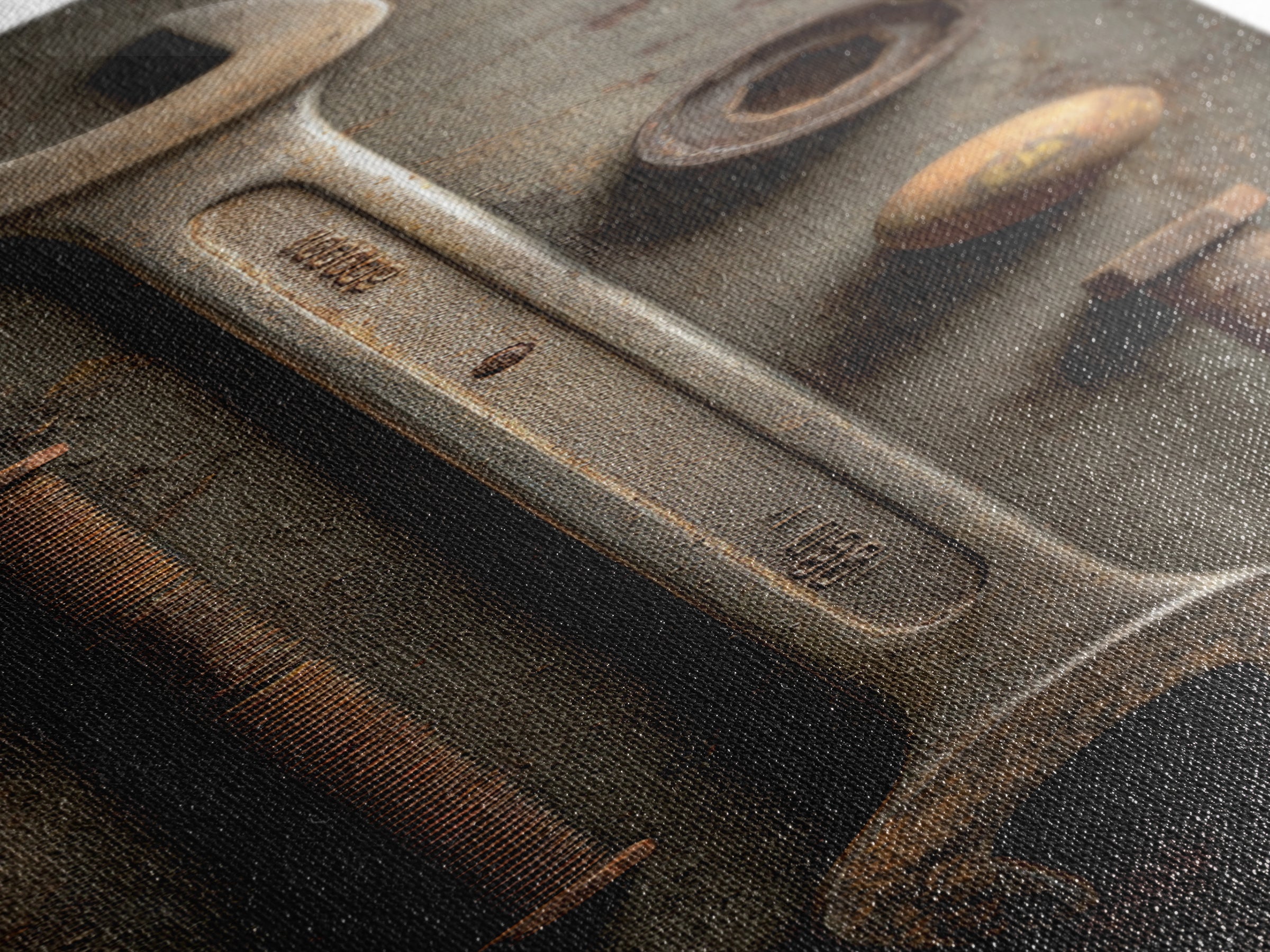 Wrench and Bolts Arranged Like Old Master Canvas Print, Garage Art, Tattoo Art, Garage Decor, Fine Art, Motor, Minimalist Decor, GAR-1x3-78