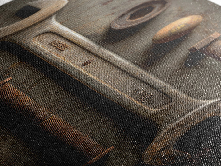 Wrench and Bolts Arranged Like Old Master Canvas Print, Garage Art, Tattoo Art, Garage Decor, Fine Art, Motor, Minimalist Decor, GAR-1x3-78