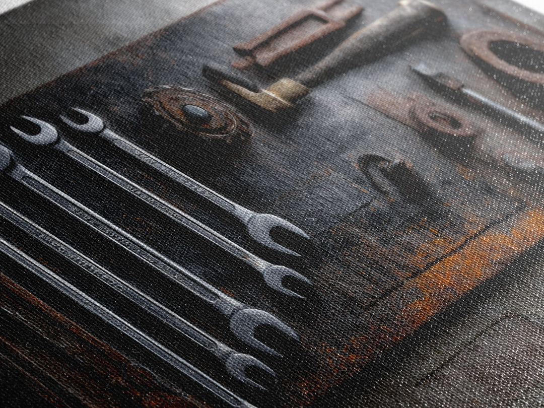 Garage Tool Silhouettes Arranged as Graphic Icons Framed Canvas Print, Garage Art, Art Print, Garage Decor, Fine Art, Motor, GAR-2x1-34