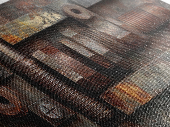 Steel and Rust Texture Abstract Panel Framed Canvas Print, Garage Art, Car Decor, Garage Decor, Motor, Game Room Decor, GAR-2x1-43