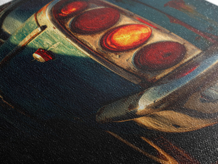 Classic Car Tail Lights Glowing at Dusk Framed Canvas Print, Garage Art, Automotive Decor, Garage Decor, Fine Art, Motor, GAR-2x3-24