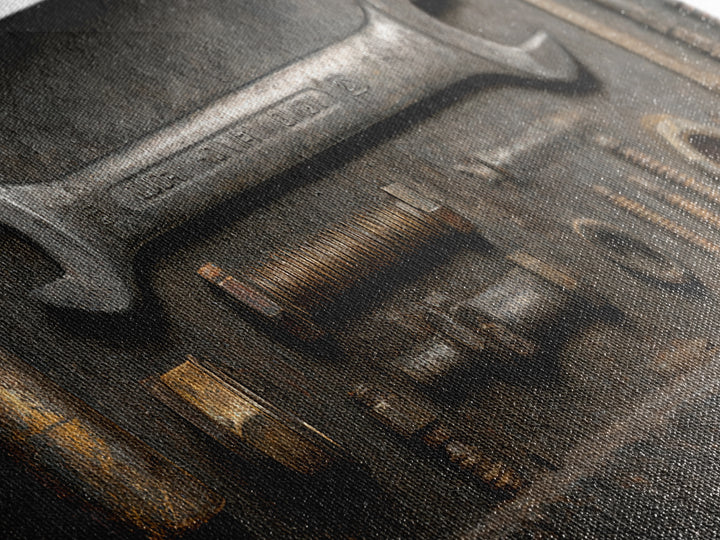 Wrench and Bolts Arranged Like Old Master Canvas Print, Garage Art, Canvas Wall Art, Garage Decor, Abstract Art, Motor, GAR-3x1-34