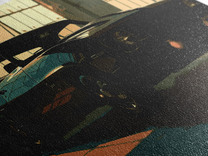 Desert Highway with Muscle Car Silhouette Canvas Print, Garage Art, Automotive Decor, Garage Decor, Oil Painting, Motor, GAR-3x2-73