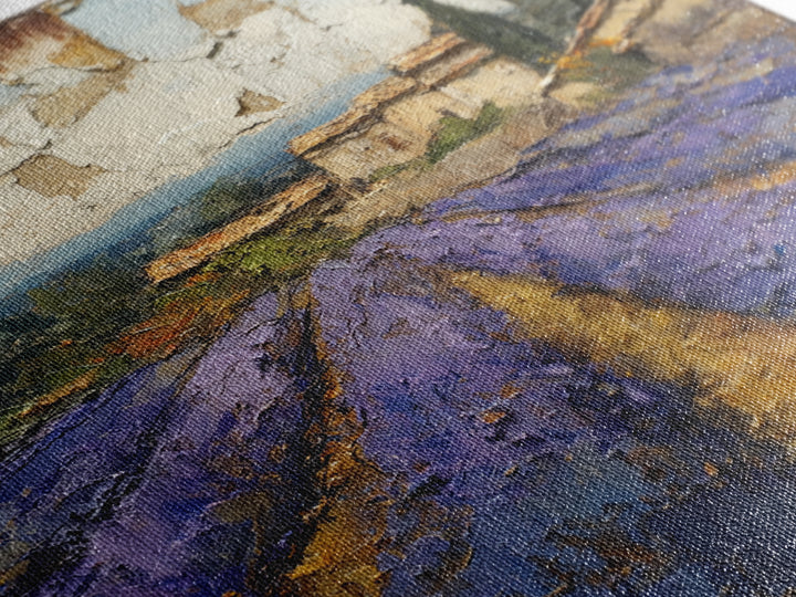 Lavender Field under Pale Sky Framed Canvas Print, Guest Bedroom Art, Bedroom Wall Art, Bedroom Decor, Oil Painting, Guest, GBA-1x1-43