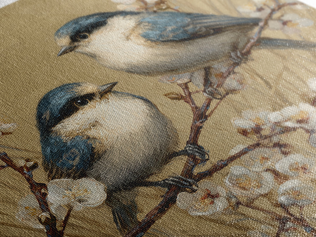 Small Bird Pair on Flowering Branch Framed Canvas Print, Guest Bedroom Art, Living Room Wall Art, Bedroom Decor, Watercolor Art, GBA-1x1-52