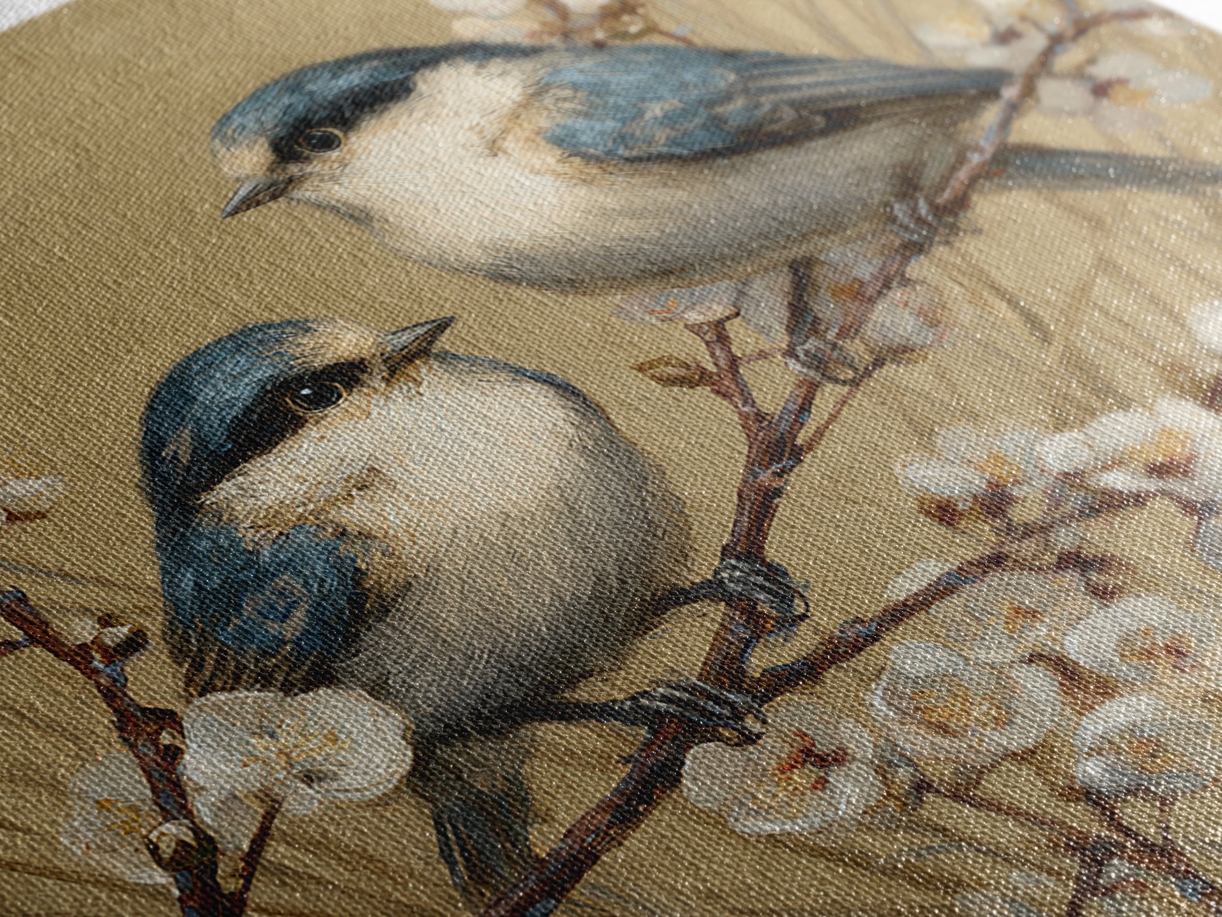 Small Bird Pair on Flowering Branch Framed Canvas Print, Guest Bedroom Art, Living Room Wall Art, Bedroom Decor, Watercolor Art, GBA-1x1-52