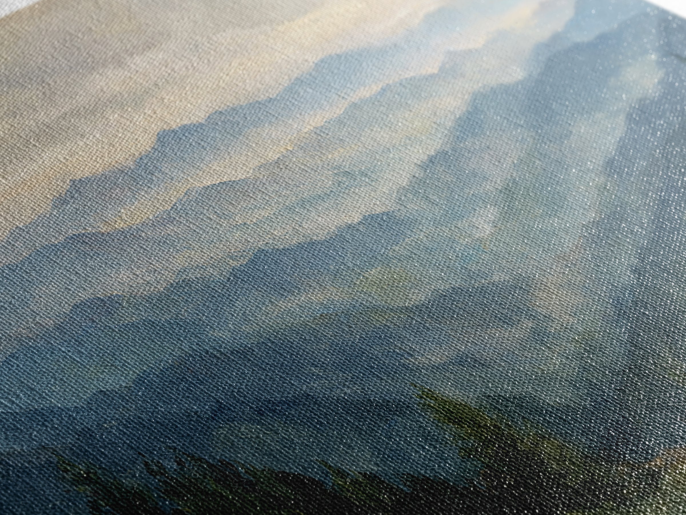Soft Mountain Horizon Framed Canvas Print, Guest Bedroom Art, Bedroom Decor, Oil Painting, Guest, Above Bed Decor, GBA-2x1-3