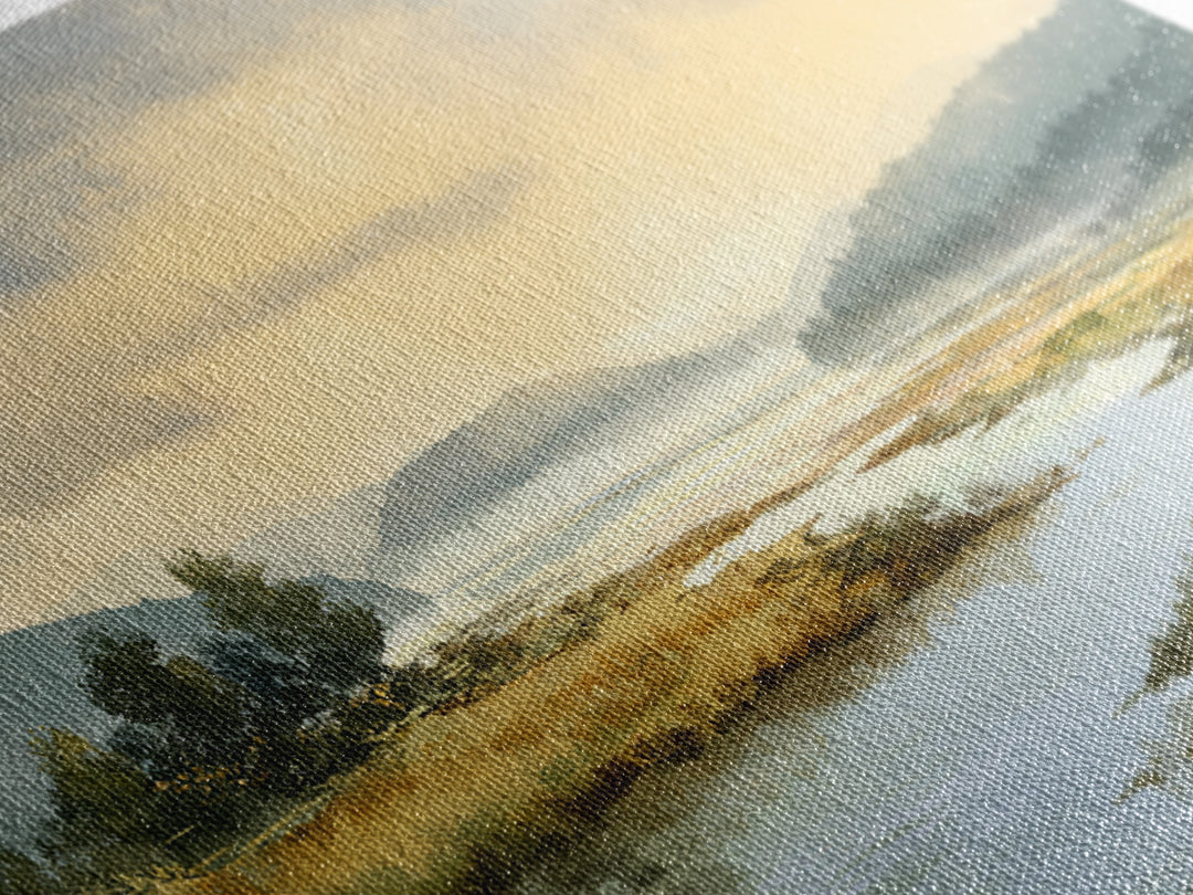 Quiet Lake Landscape at Early Morning Canvas Print, Guest Bedroom Art, Wall Decor, Bedroom Decor, Oil Painting, Guest, GBA-2x1-70