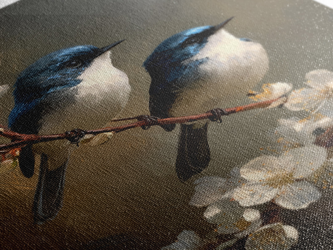 Small Bird Pair on Flowering Branch Framed Canvas Print, Guest Bedroom Art, Minimalist Decor, Bedroom Decor, Fine Art, Guest, GBA-2x3-12