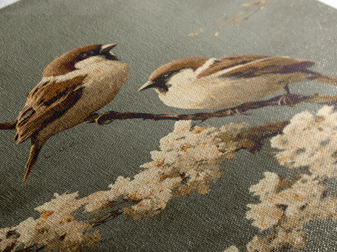 Small Bird Pair on Flowering Branch Framed Canvas Print, Guest Bedroom Art, Wall Art, Bedroom Decor, Watercolor Art, Guest, GBA-2x3-60