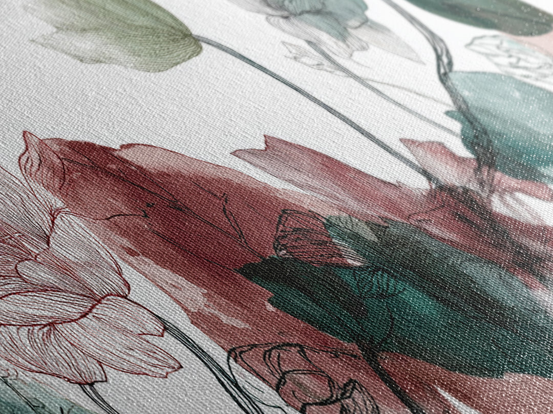 Gentle Botanical Line Drawing Trio Canvas Print, Guest Bedroom Art, Art Print, Bedroom Decor, Watercolor Art, Guest, Home, GBA-3x1-70