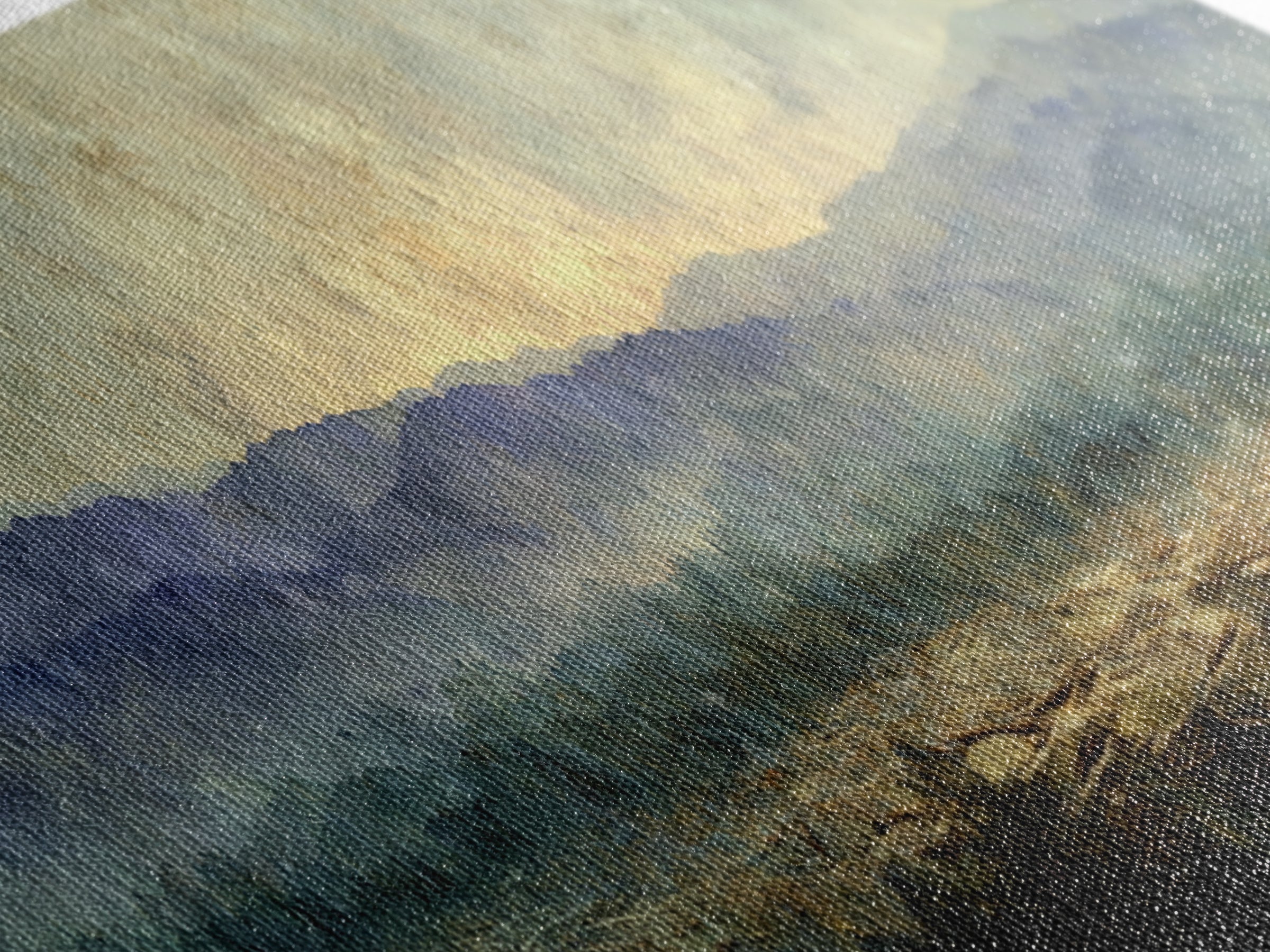 Soft Mountain Horizon Canvas Print, Guest Bedroom Art, Wall Art Prints, Bedroom Decor, Oil Painting, Guest, Cat Wall Art, GBA-3x1-71