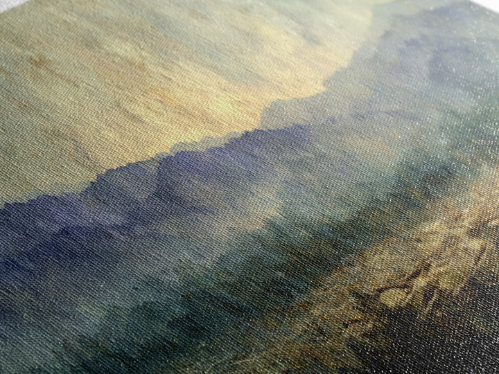 Soft Mountain Horizon Canvas Print, Guest Bedroom Art, Wall Art Prints, Bedroom Decor, Oil Painting, Guest, Cat Wall Art, GBA-3x1-71