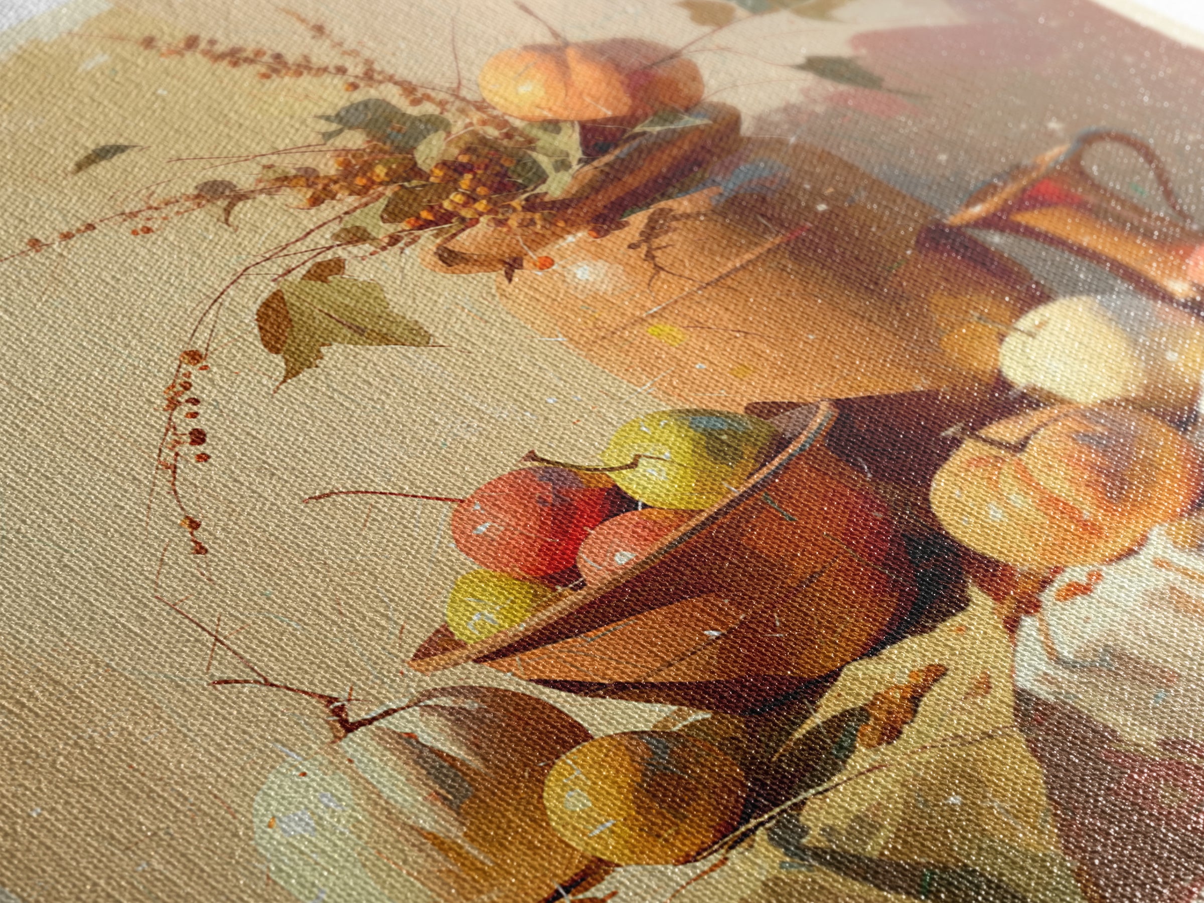 Simple Still Life of Fruit and Linen Framed Canvas Print, General Fine Art, Wall Art Prints, Living Room Decor, Abstract Art, GEN-1x1-16