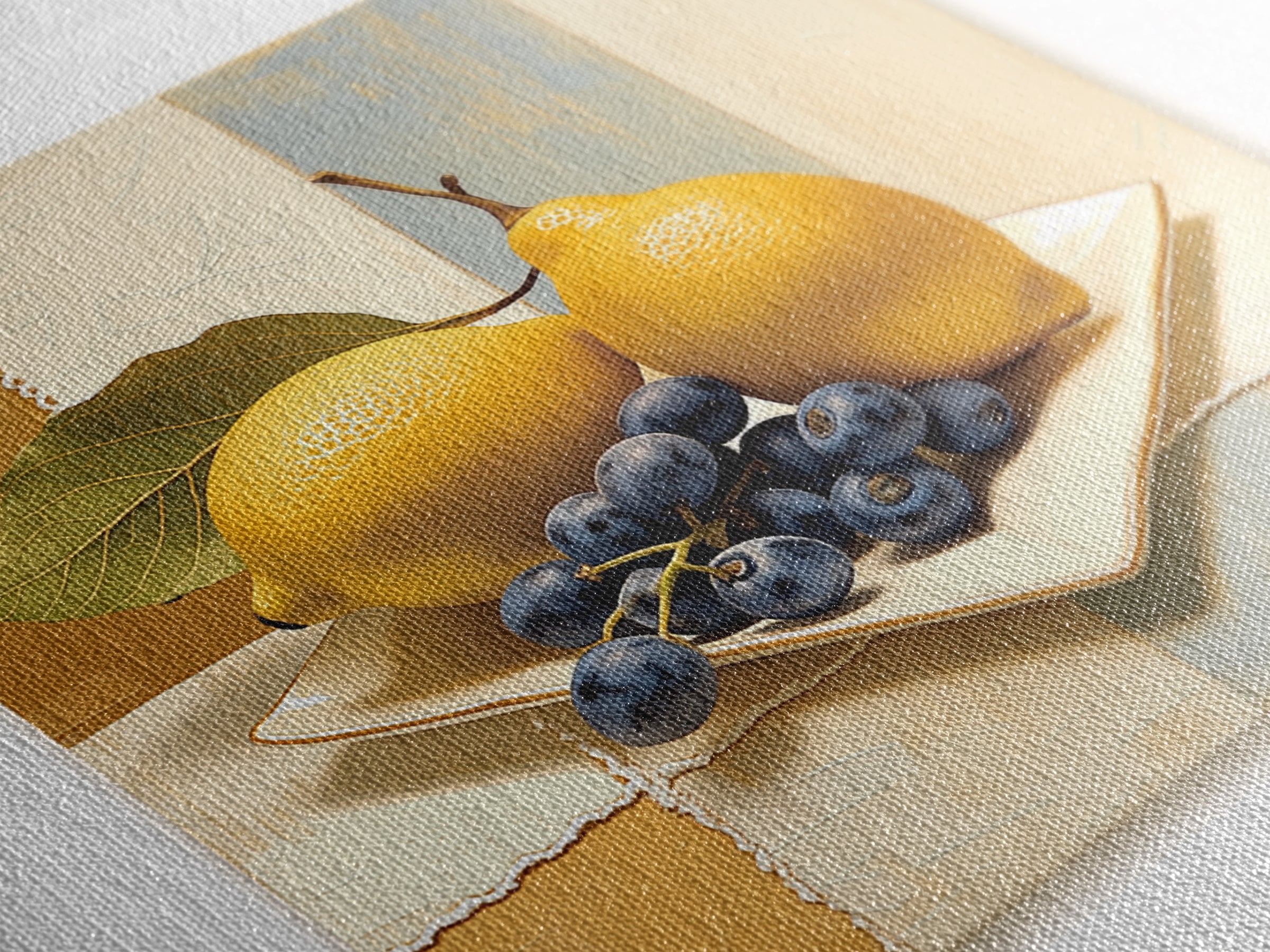 Simple Still Life of Fruit and Linen Framed Canvas Print, General Fine Art, Room Decor, Living Room Decor, Abstract Art, GEN-1x1-40
