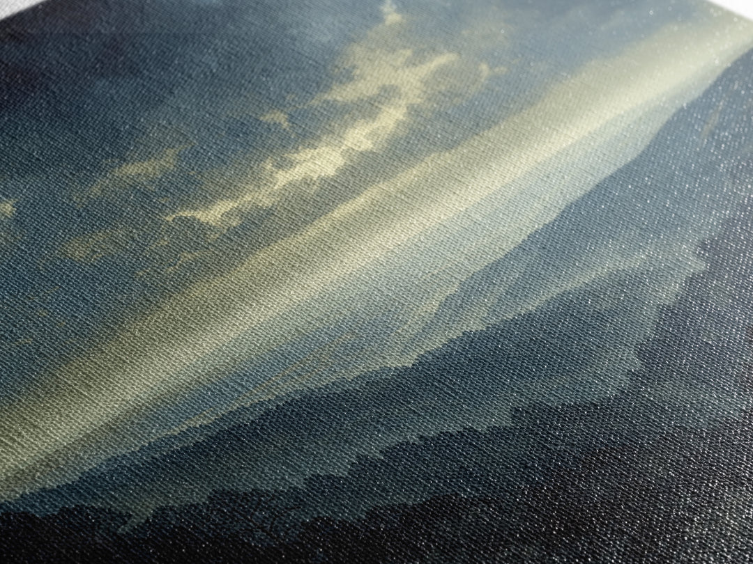 Misty Mountain Valley Framed Canvas Print, General Fine Art, Oil Painting, Living Room Decor, Fine Art, Gallery Decor, GEN-1x1-52
