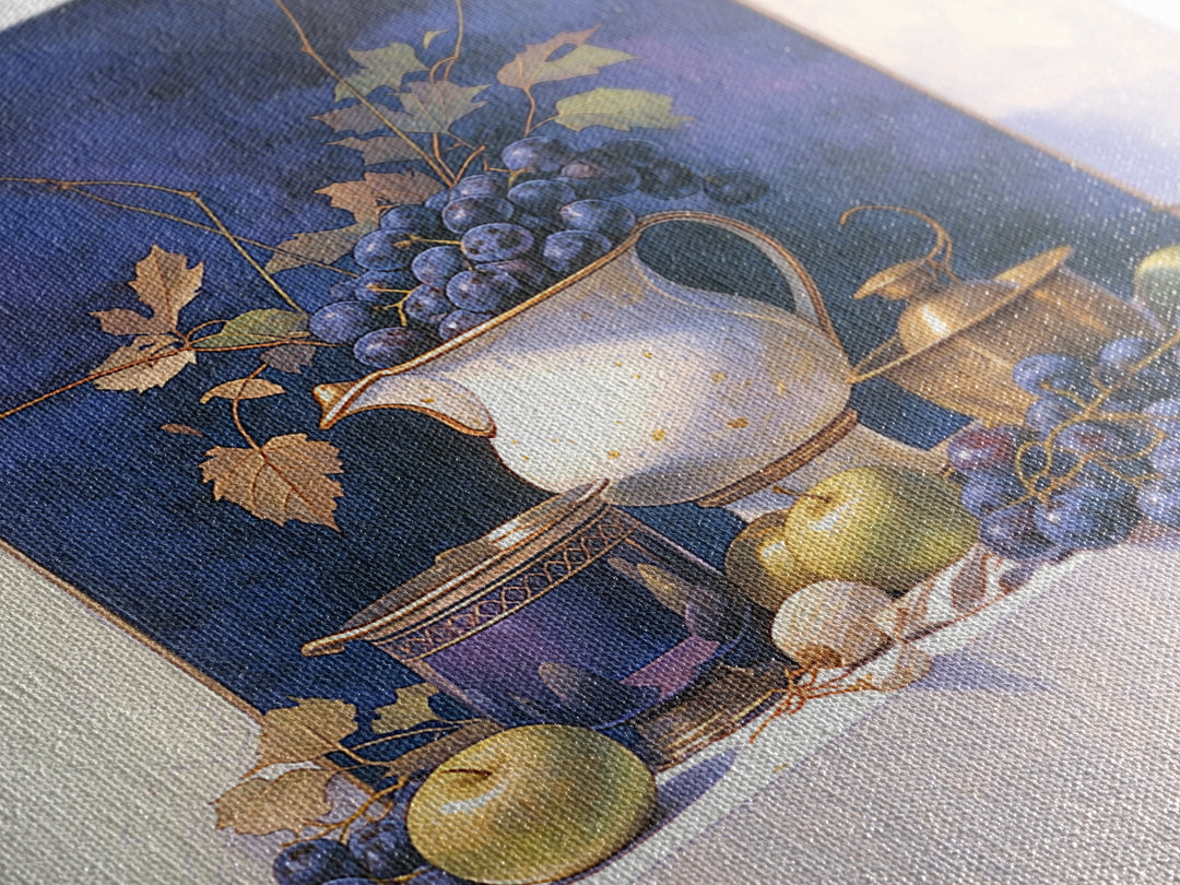 Simple Still Life of Fruit and Linen Framed Canvas Print, General Fine Art, Oil Painting, Living Room Decor, Abstract Art, GEN-1x1-64