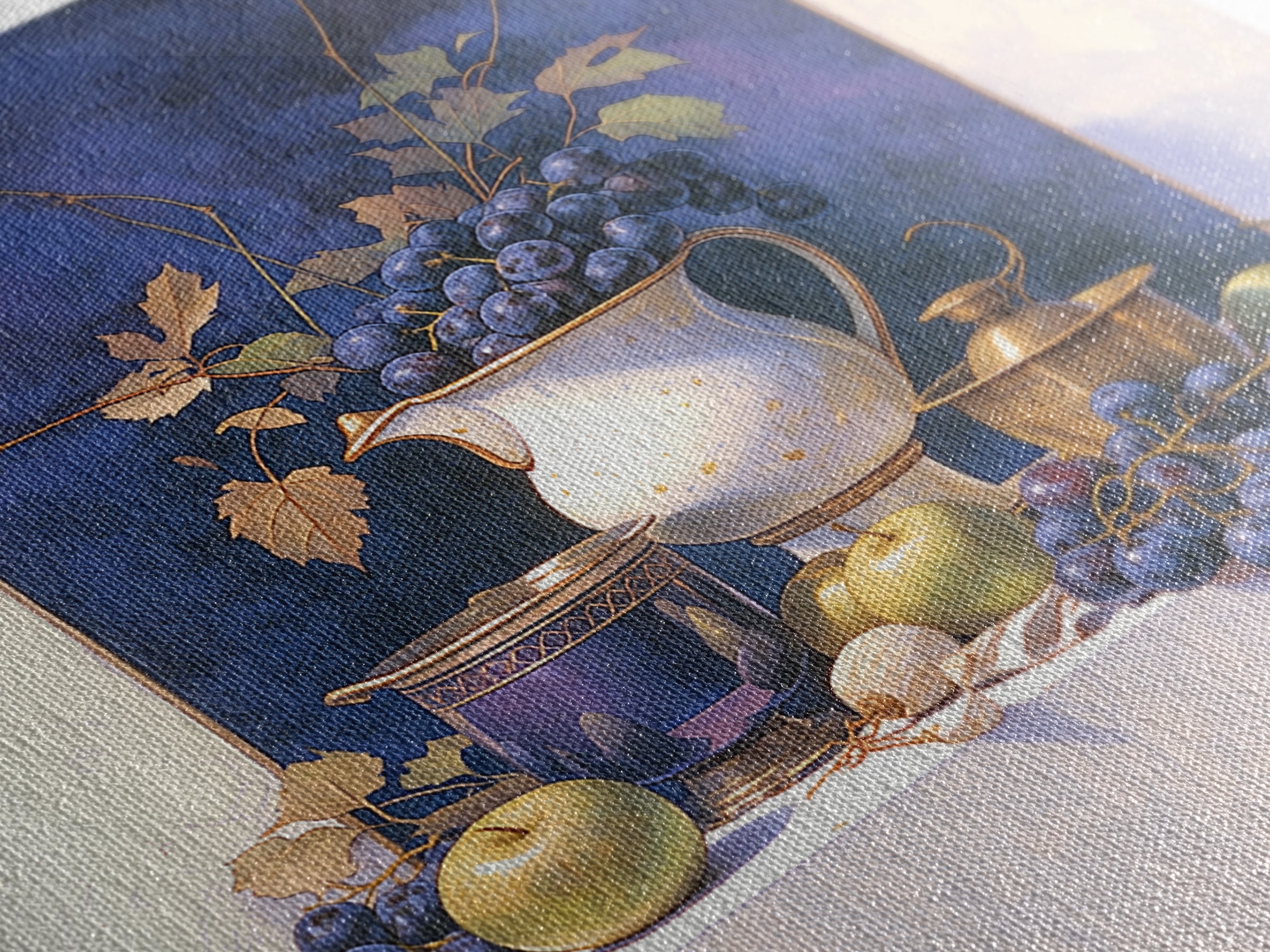 Simple Still Life of Fruit and Linen Framed Canvas Print, General Fine Art, Oil Painting, Living Room Decor, Abstract Art, GEN-1x1-64