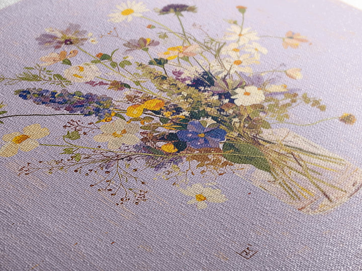 Classic Oil Painted Vase of Wildflowers Canvas Print, General Fine Art, Fine Art Print, Living Room Decor, Watercolor Art, GEN-1x1-95