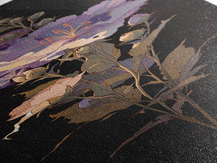 Single Sculptural Flower on a Dark Ground Canvas Print, General Fine Art, Painting, Living Room Decor, Fine Art, GEN-1x3-93