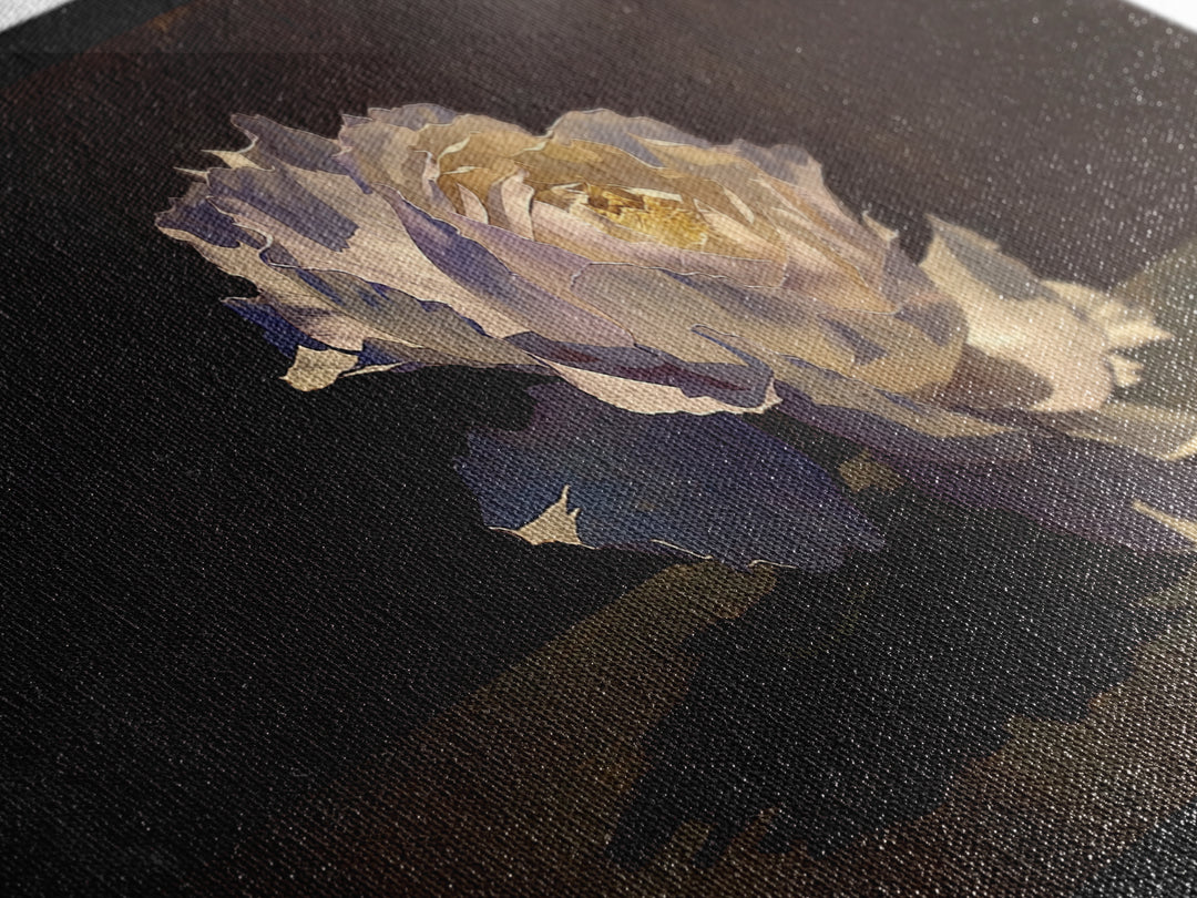 Single Sculptural Flower on a Dark Ground Canvas Print, General Fine Art, Canvas, Living Room Decor, Watercolor Art, GEN-2x1-77