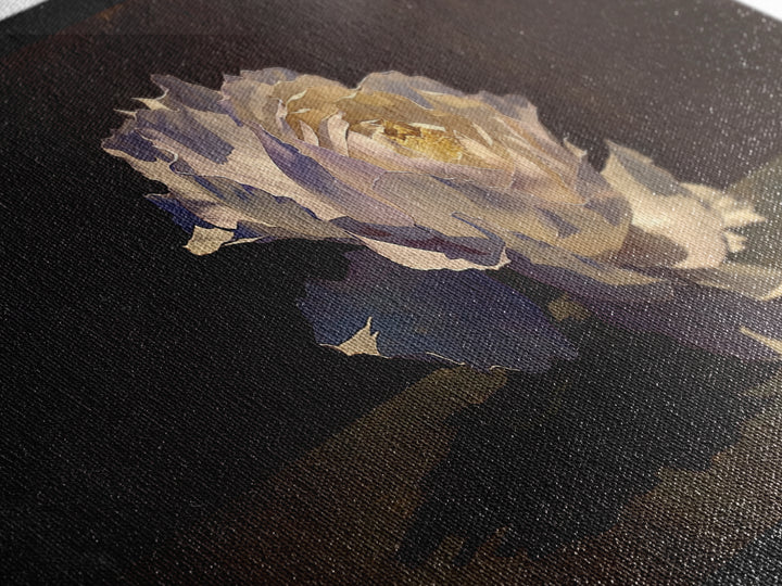 Single Sculptural Flower on a Dark Ground Canvas Print, General Fine Art, Canvas, Living Room Decor, Watercolor Art, GEN-2x1-77