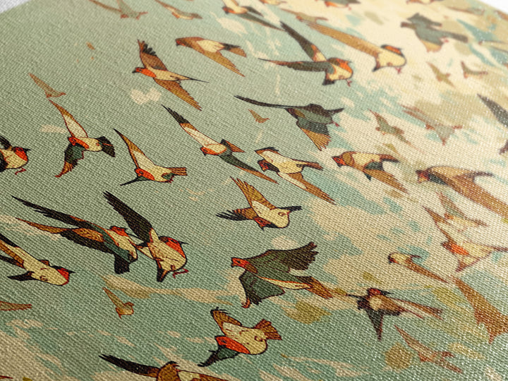 Minimal Birds in Flight over an Open Canvas Print, General Fine Art, Boho Decor, Living Room Decor, Oil Painting, GEN-3x1-62