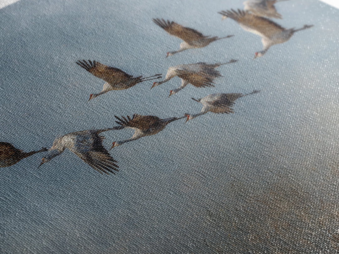 Minimal Birds in Flight over an Open Framed Canvas Print, General Fine Art, Art Deco, Living Room Decor, Oil Painting, GEN-3x2-74