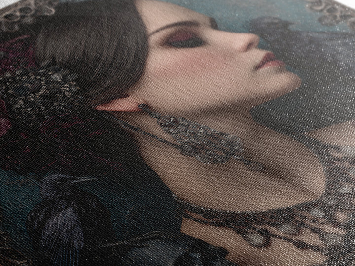 Vampire Inspired Portrait with Pale Skin and Canvas Print, Gothic Art, Halloween Art, Living Room Decor, Oil Painting, Gothic, GOT-1x1-10