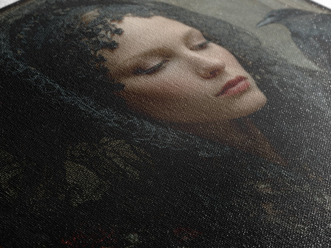 Melancholy Woman Portrait Canvas Print, Gothic Art, Dark Academia Art, Living Room Decor, Oil Painting, Gothic, Boho Decor, GOT-1x1-76