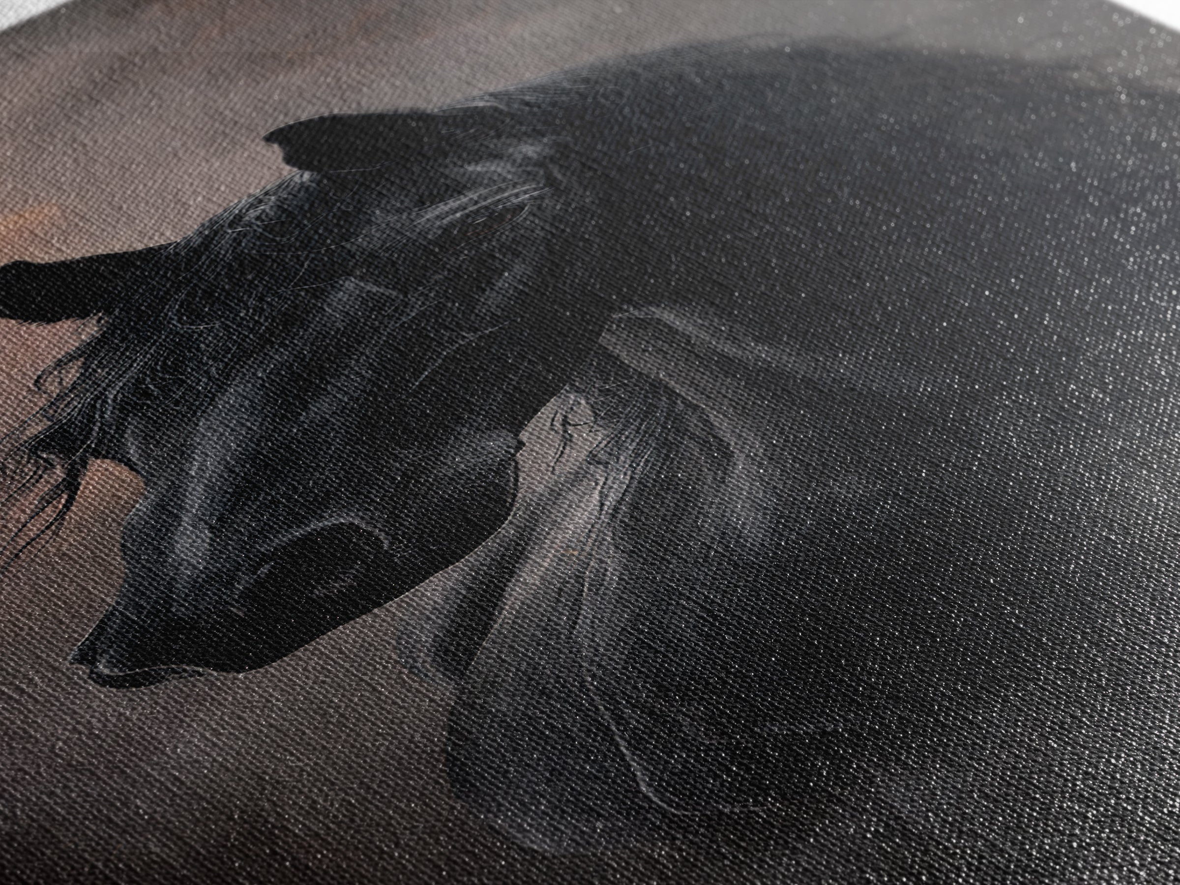 Black Horse with Flowing Mane in Fog Canvas Print, Gothic Art, Luxury Decor, Living Room Decor, Fine Art, Gothic, GOT-1x3-77