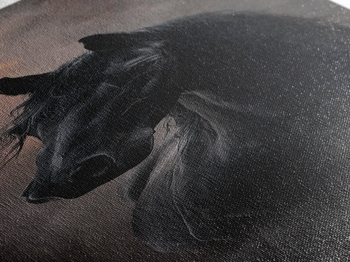 Black Horse with Flowing Mane in Fog Canvas Print, Gothic Art, Luxury Decor, Living Room Decor, Fine Art, Gothic, GOT-1x3-77