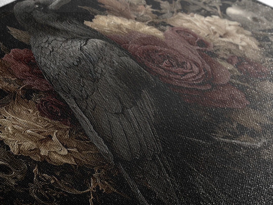 Raven Feathers Arranged Like a Halo Framed Canvas Print, Gothic Art, Fine Art Print, Living Room Decor, Fine Art, Gothic, GOT-2x1-18
