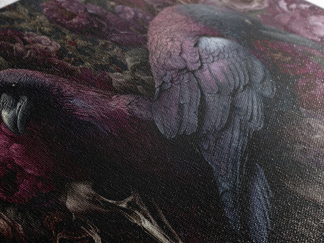 Raven Feathers Arranged Like a Halo Canvas Print, Gothic Art, Textured Painting, Living Room Decor, Watercolor Art, Gothic, GOT-2x1-66