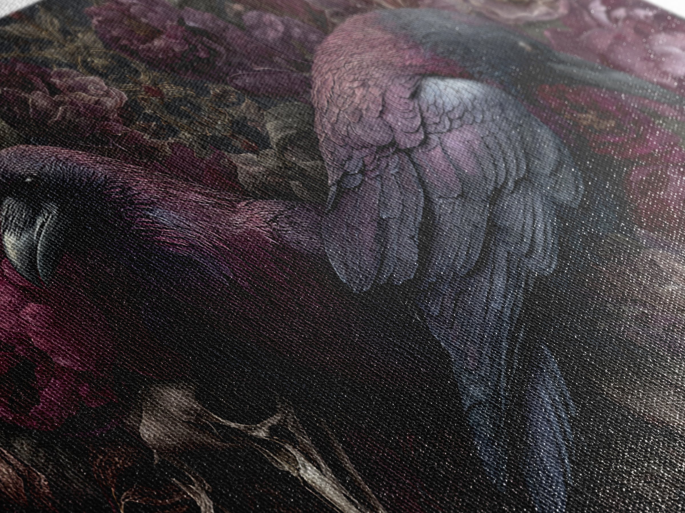 Raven Feathers Arranged Like a Halo Canvas Print, Gothic Art, Textured Painting, Living Room Decor, Watercolor Art, Gothic, GOT-2x1-66