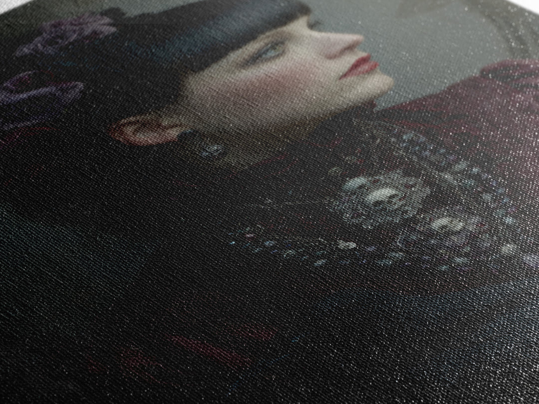 Vampire Inspired Portrait with Pale Skin and Framed Canvas Print, Gothic Art, Room Decor, Living Room Decor, Fine Art, Gothic, GOT-2x3-42