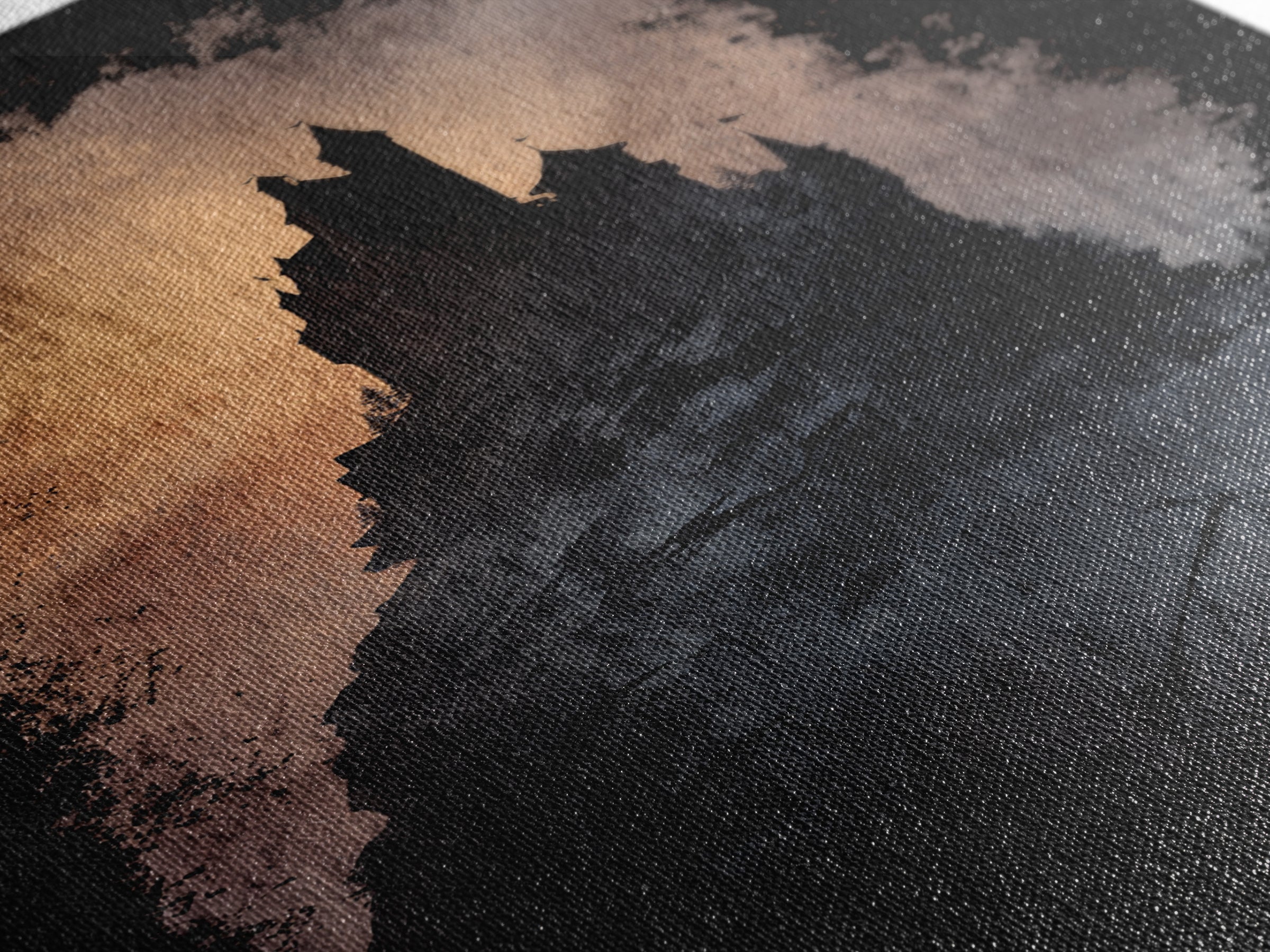Stormy Castle Silhouette on Jagged Cliffs Canvas Print, Gothic Art, Digital Art, Living Room Decor, Abstract Art, Gothic, GOT-2x3-62