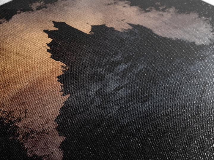 Stormy Castle Silhouette on Jagged Cliffs Canvas Print, Gothic Art, Digital Art, Living Room Decor, Abstract Art, Gothic, GOT-2x3-62