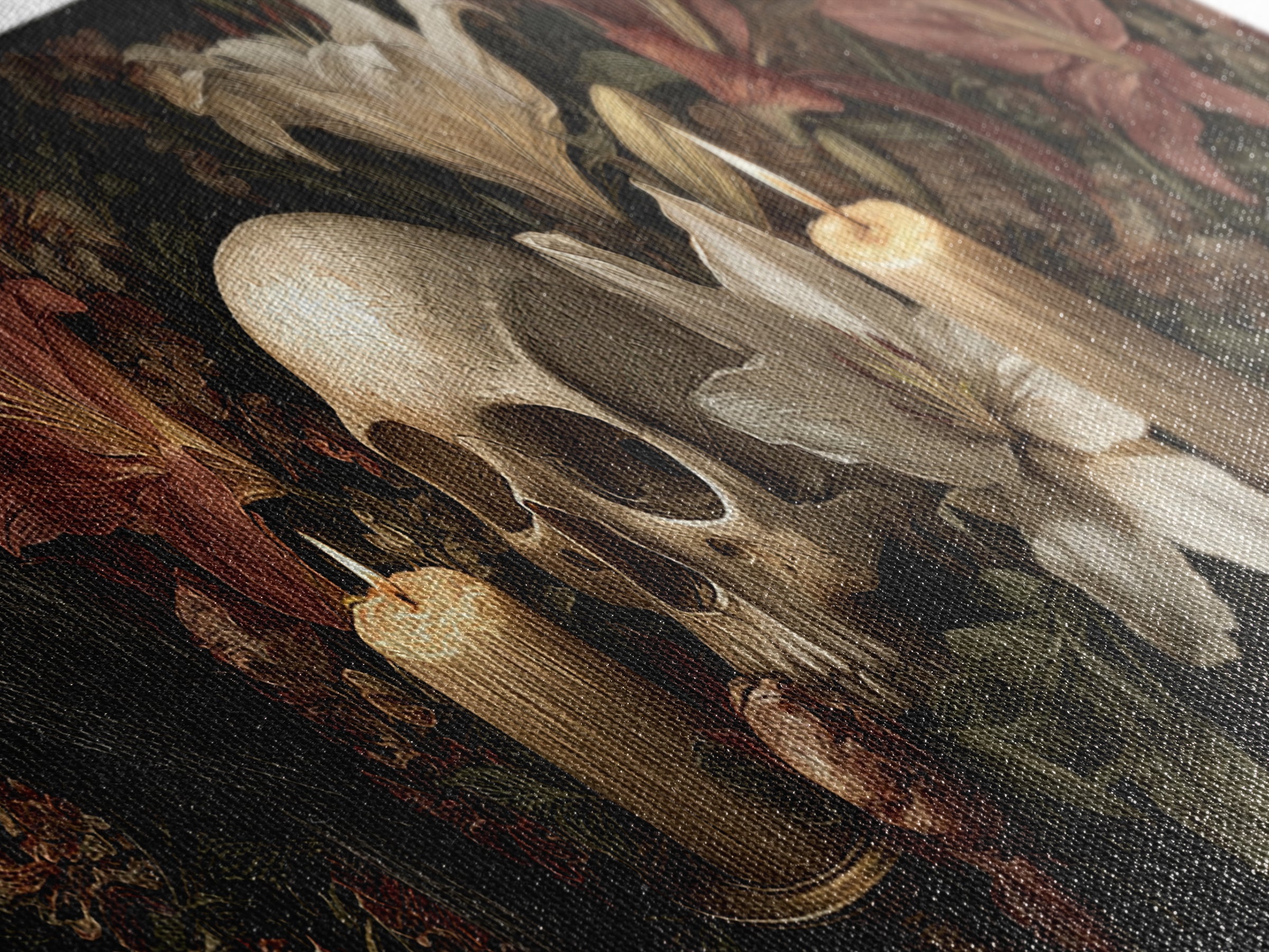 Skull Surrounded by Lilies and Candles Canvas Print, Gothic Art, Witchy Home Decor, Living Room Decor, Fine Art, Gothic, GOT-3x1-93