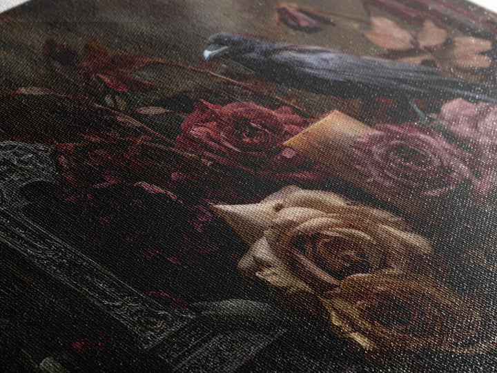 Ornate Cross and Roses Dramatic Still Life Framed Canvas Print, Gothic Art, Printable Art, Living Room Decor, Fine Art, Gothic, GOT-3x2-24