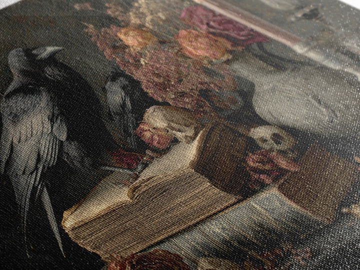 Candlelit Book and Dried Flowers Still Life Framed Canvas Print, Gothic Art, Witchy Decor, Living Room Decor, Fine Art, Gothic, GOT-3x2-46