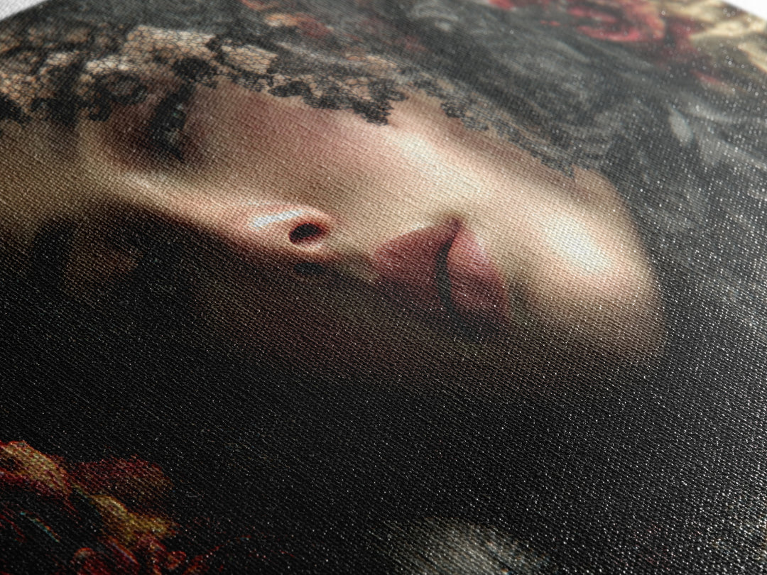 Melancholy Woman Portrait Canvas Print, Gothic Art, Black and White Art, Living Room Decor, Oil Painting, Gothic, GOT-3x2-56